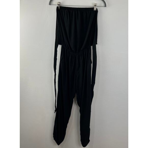 SKEMO Basics Black Strapless Jumpsuit Tie Back Elasticized Leg Cuffs Size XS - Picture 1 of 9
